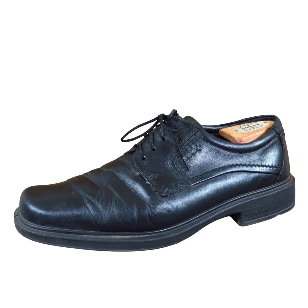 ECCO Helsinki Mens Plain Toe Tie Oxford Size 42 Professional Dress Black Leather